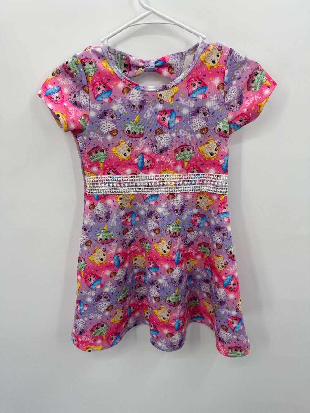 Shopkins Girls Skater Dress Size M (7/8) Pink Purple Sweet Treats Bow Back